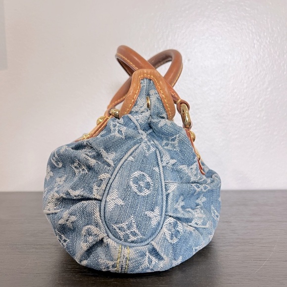 Louis Vuitton |Monogram Denim Pleaty Bag|Blue Vachetta Trim Handbag Authentic - Picture 15 of 17